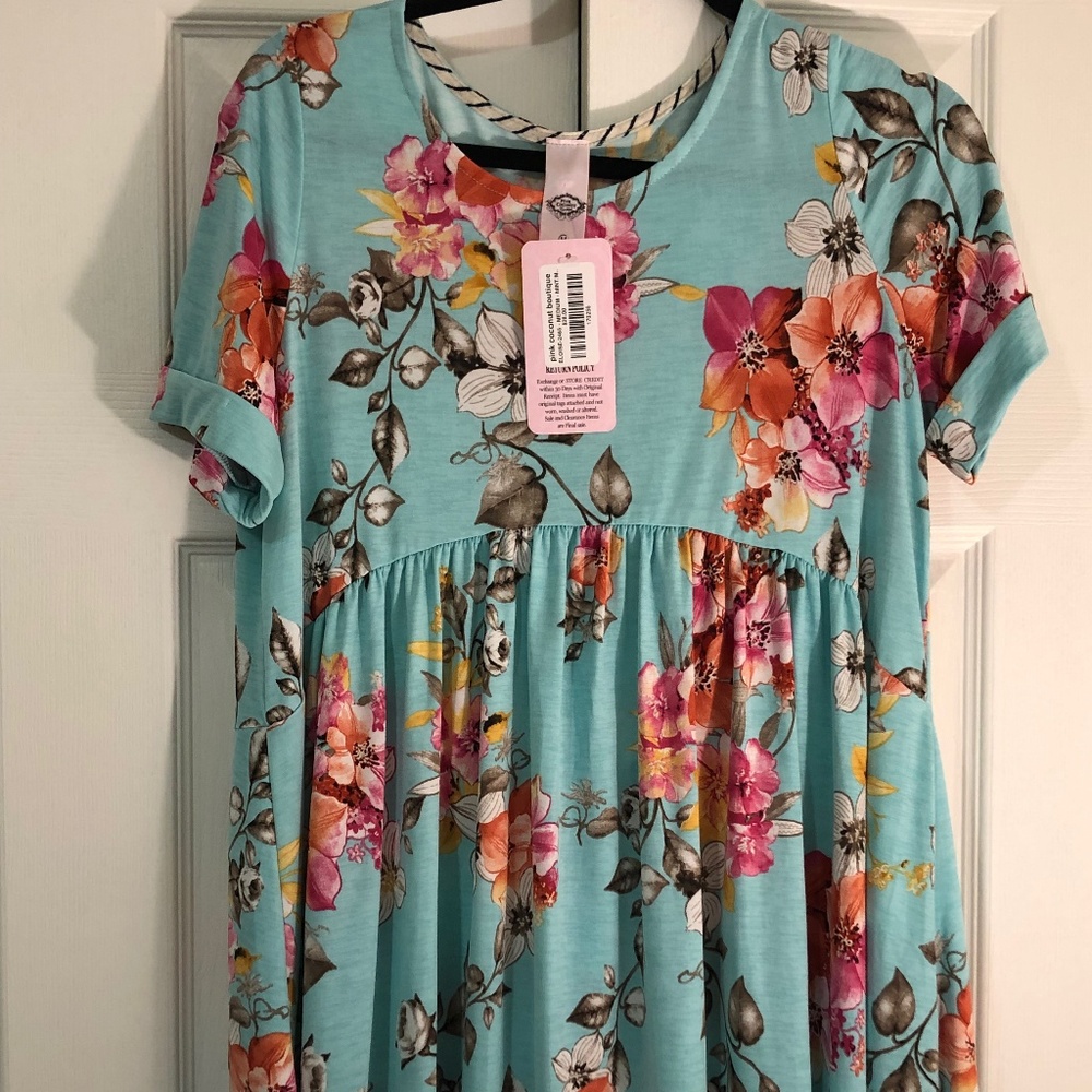 Teal Floral Flow Top